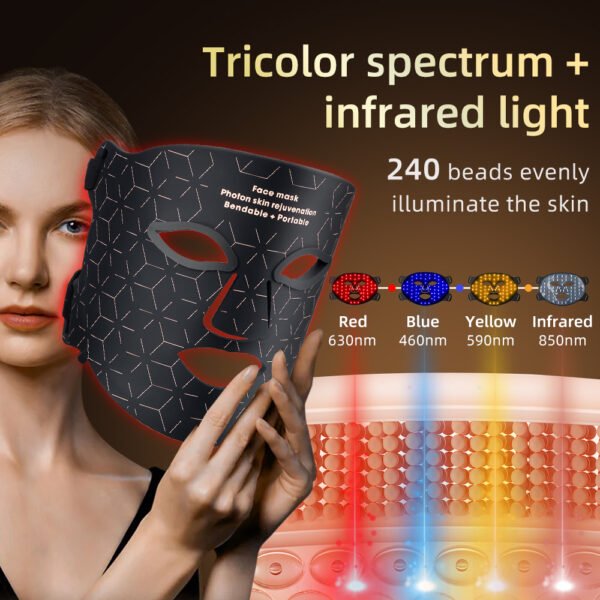 Portable Wearable LED Face Mask Red Infrared Blue Yellow Light Home Use Skin Tightening Whitening