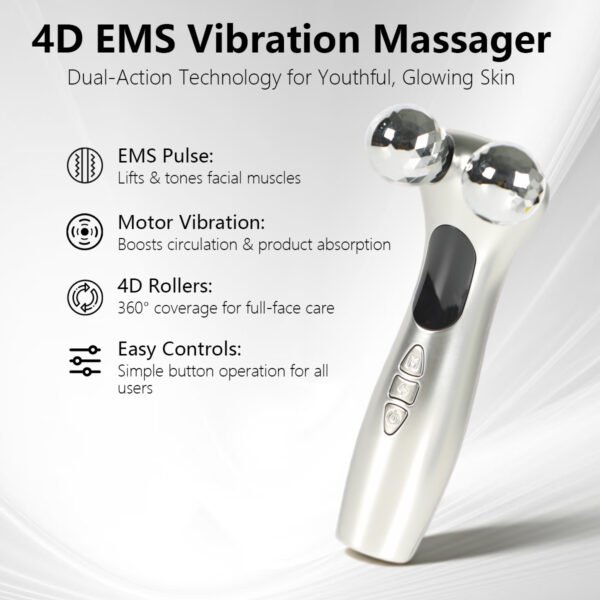 Portable Handheld 4D Microcurrent Roller Massager V Line Lifting Wrinkle Reduction Beauty Tool for Face Eyes and Body