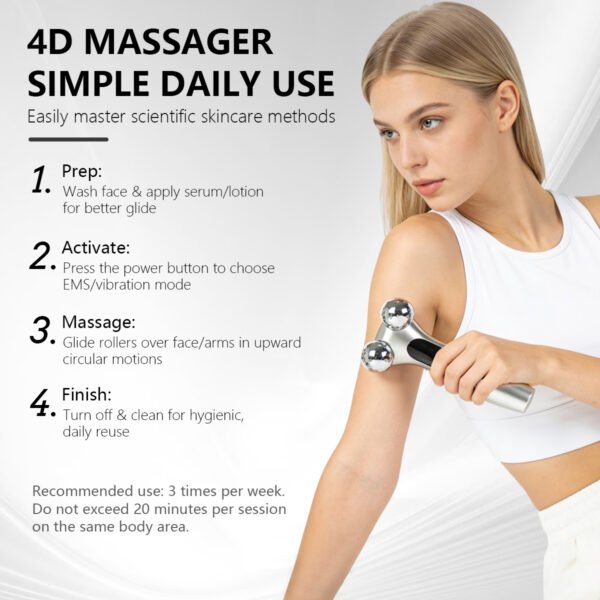 Portable Handheld 4D Microcurrent Roller Massager V Line Lifting Wrinkle Reduction Beauty Tool for Face Eyes and Body