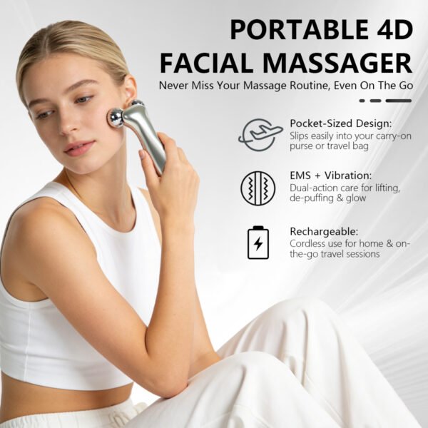 Portable Handheld 4D Microcurrent Roller Massager V Line Lifting Wrinkle Reduction Beauty Tool for Face Eyes and Body