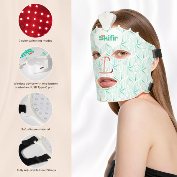 Upgraded 7 Color LED Silicone Facial Mask Home Beauty Device Infrared Red Blue Light Therapy